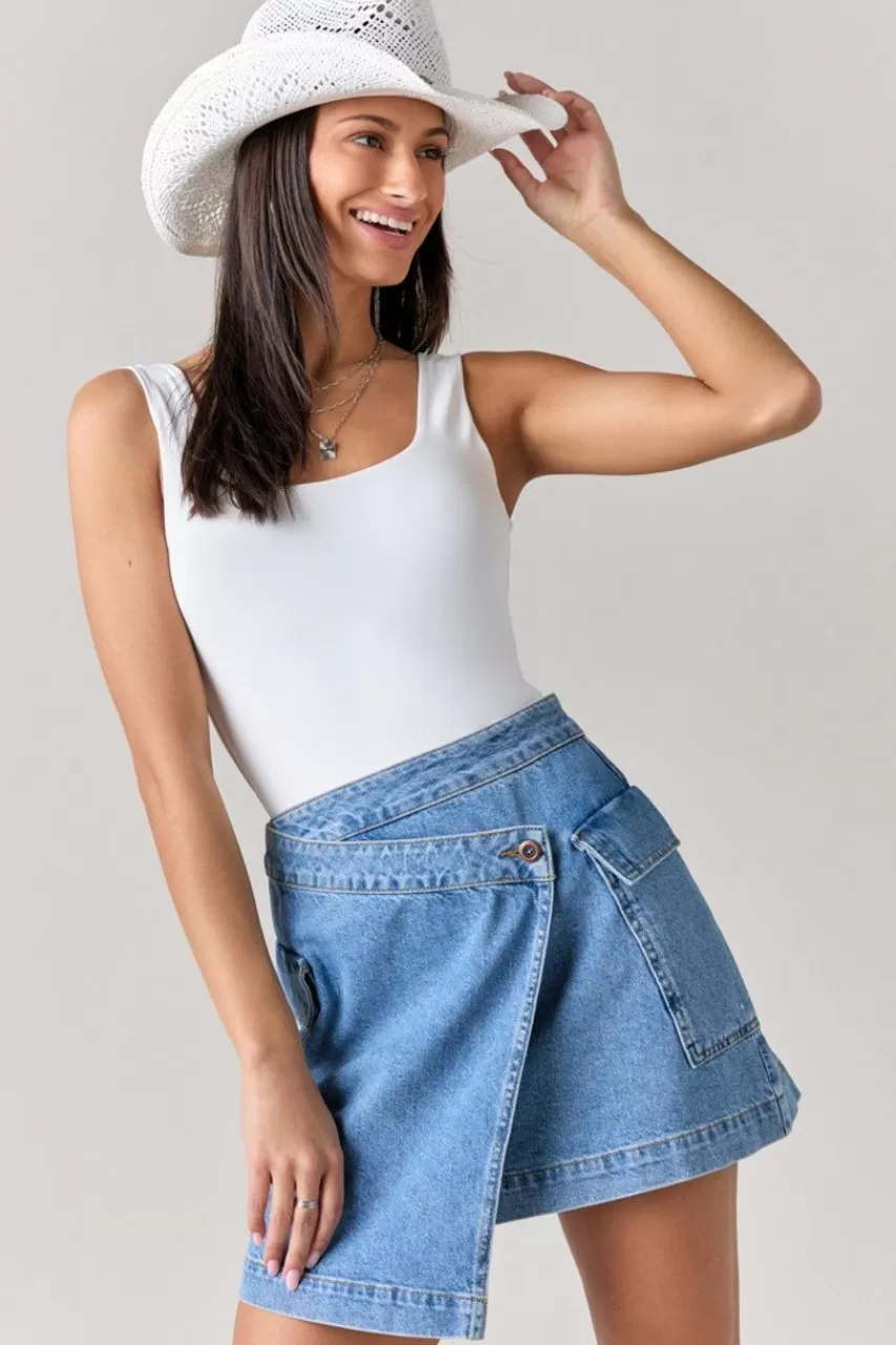Francesca's Adella Denim Side Button Skirt