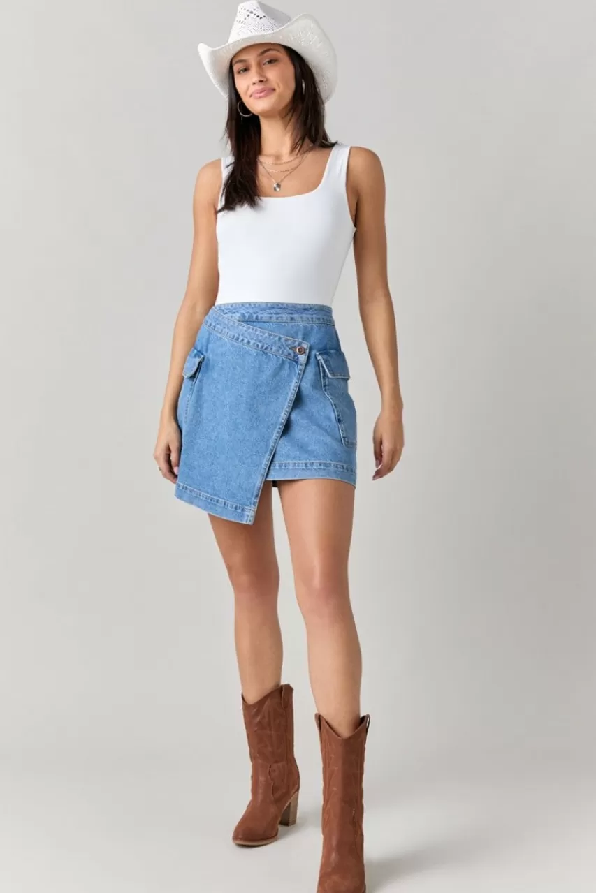 Francesca's Adella Denim Side Button Skirt