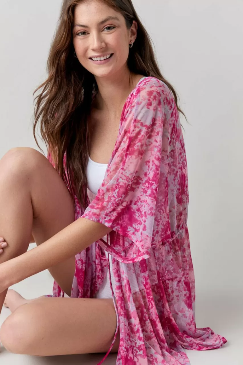 Francesca's Alana Pink Tie Dye Mesh Cover Up