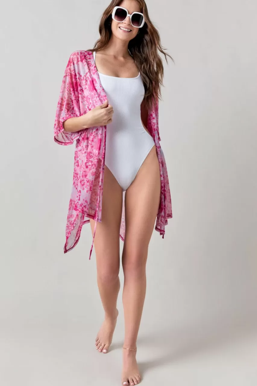 Francesca's Alana Pink Tie Dye Mesh Cover Up