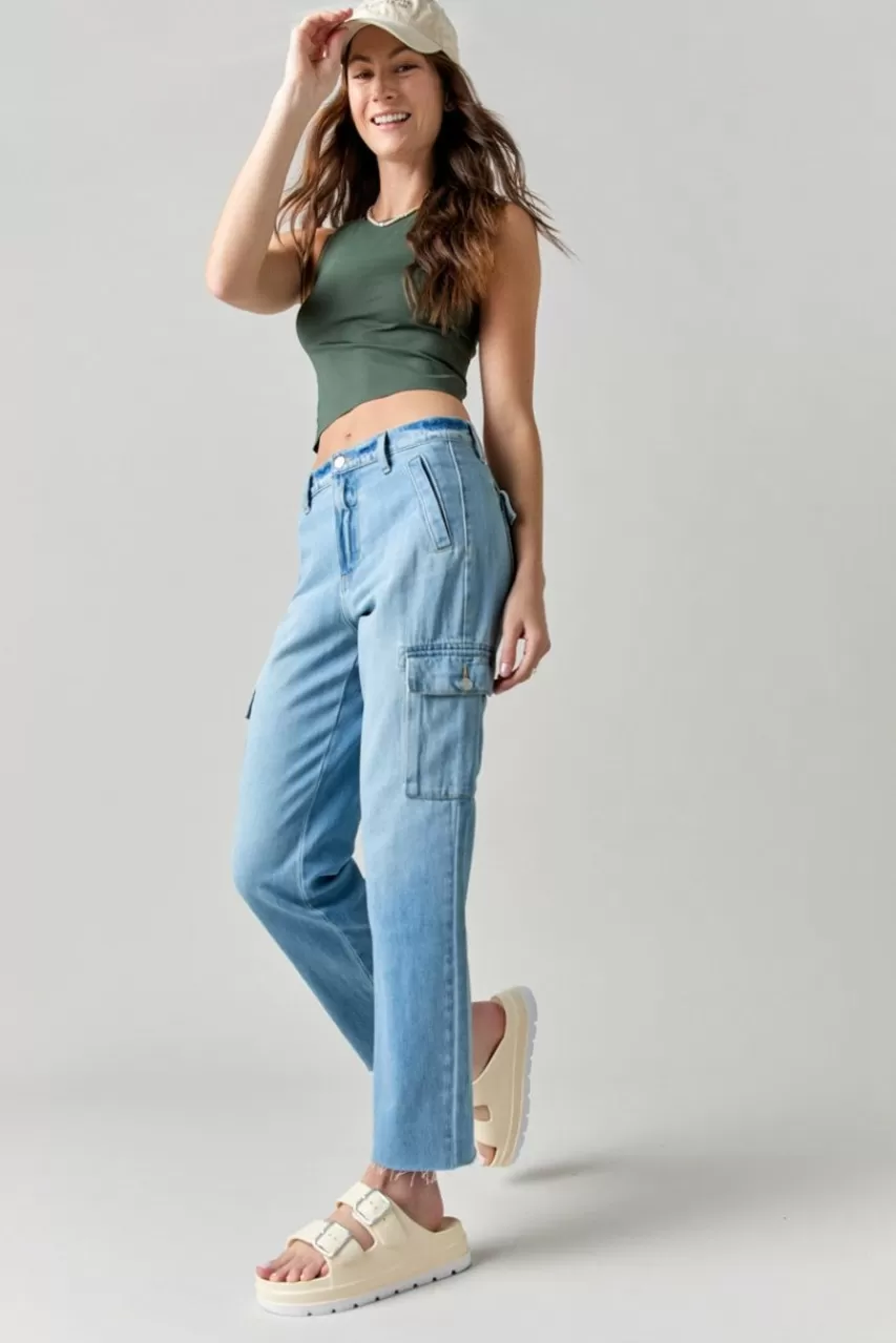 Francesca's Alexandra Cargo Pocket Kick Crop Jeans