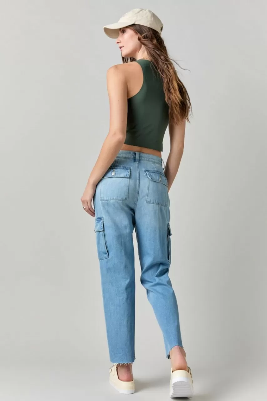 Francesca's Alexandra Cargo Pocket Kick Crop Jeans