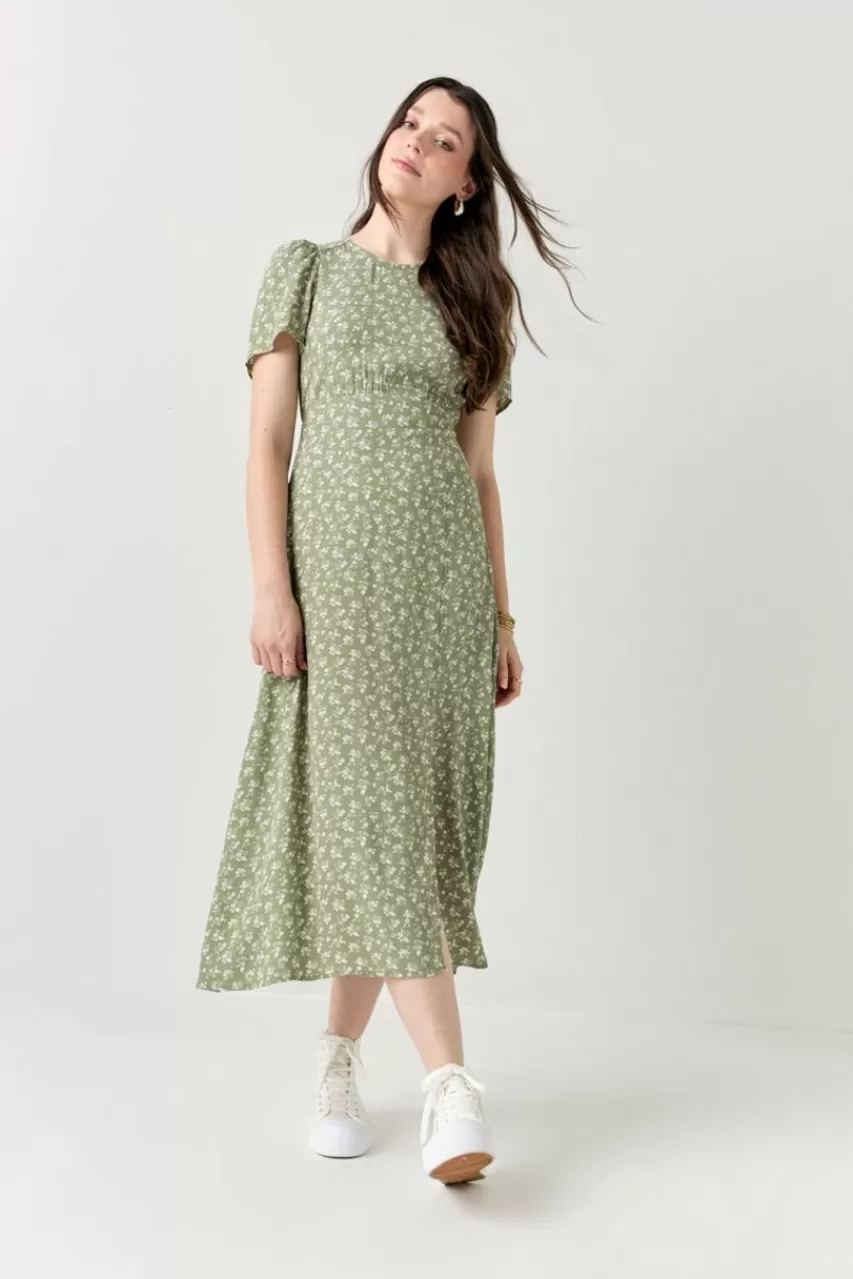Francesca's Allana Floral Open Back Midi Dress