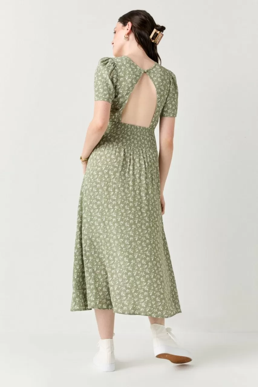 Francesca's Allana Floral Open Back Midi Dress
