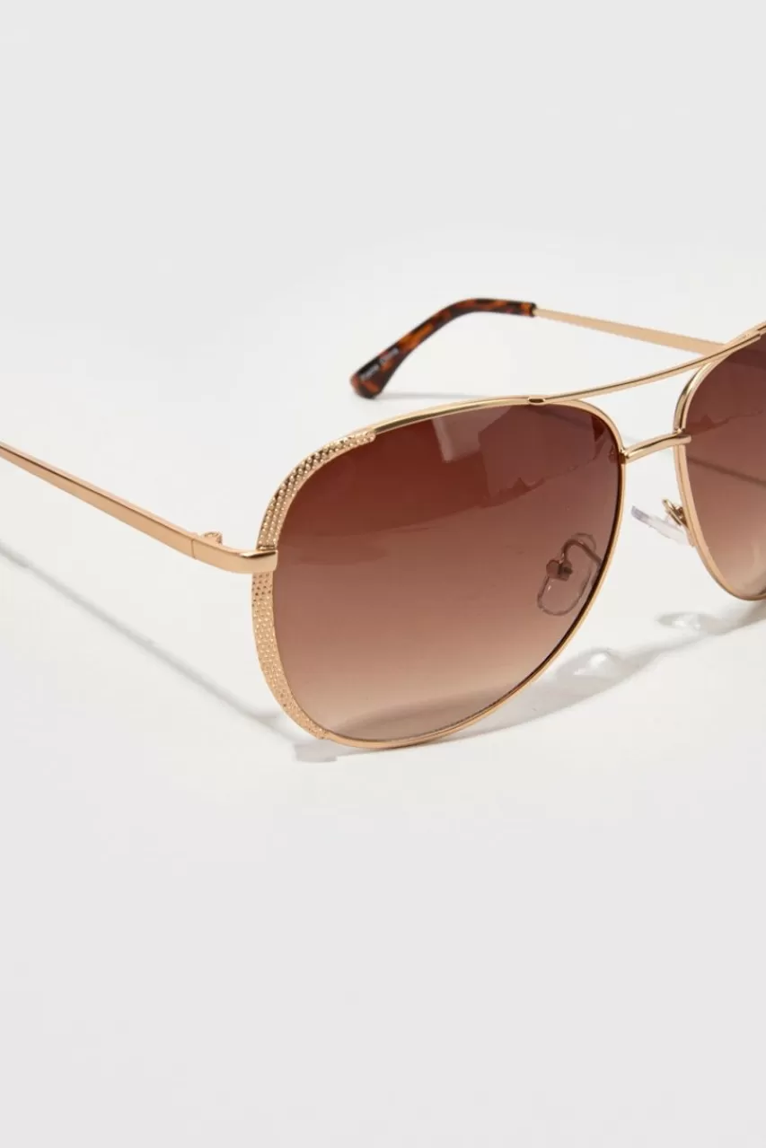 Francesca's Allison Tortoise Shell Handle Metal Aviators