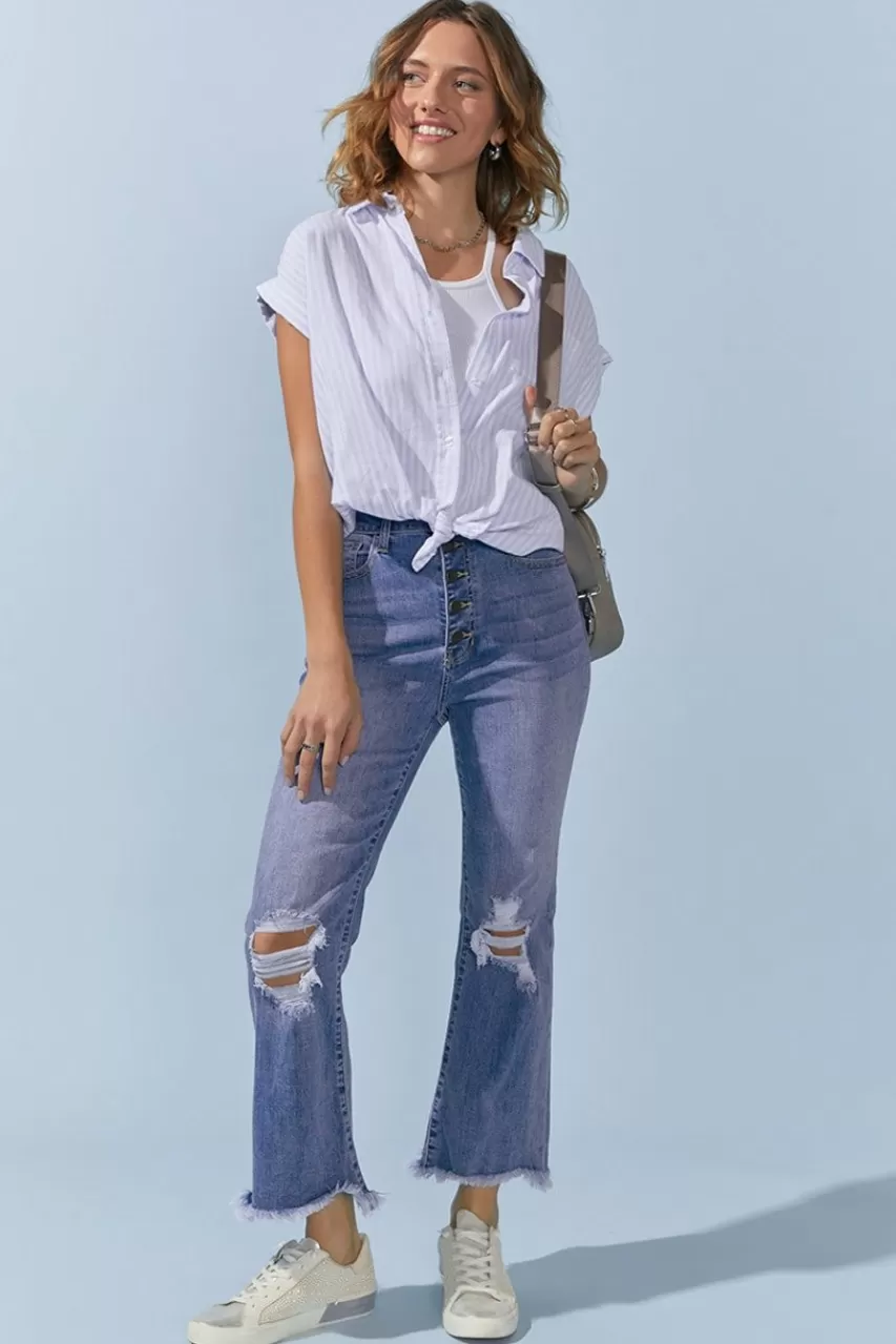 Francesca's Ally Tie Front Button Down Top