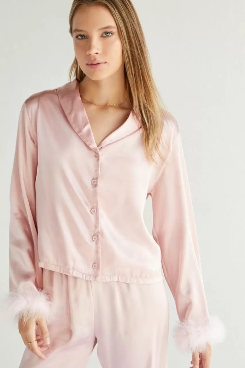 Francesca's Amber Fur Lined Satin Pj Set