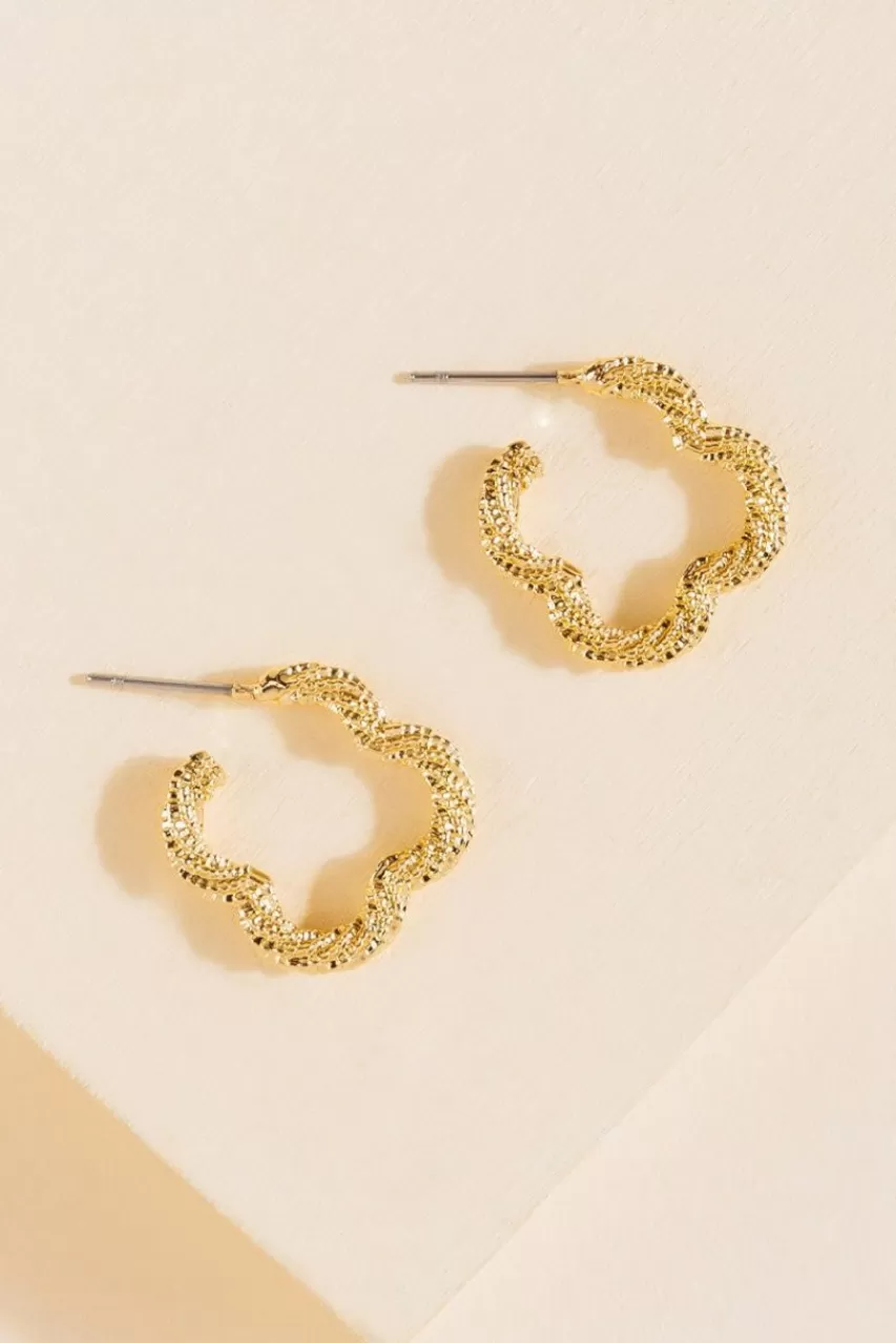 Francesca's Amira Textured Clover Hoop Earrings