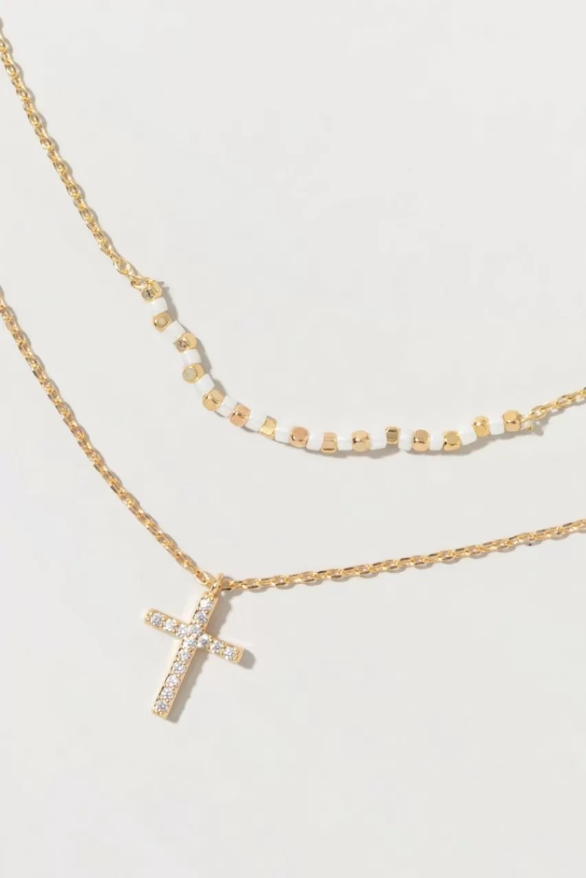 Francesca's Anamaria Dainty Cross Layered Beaded Necklace