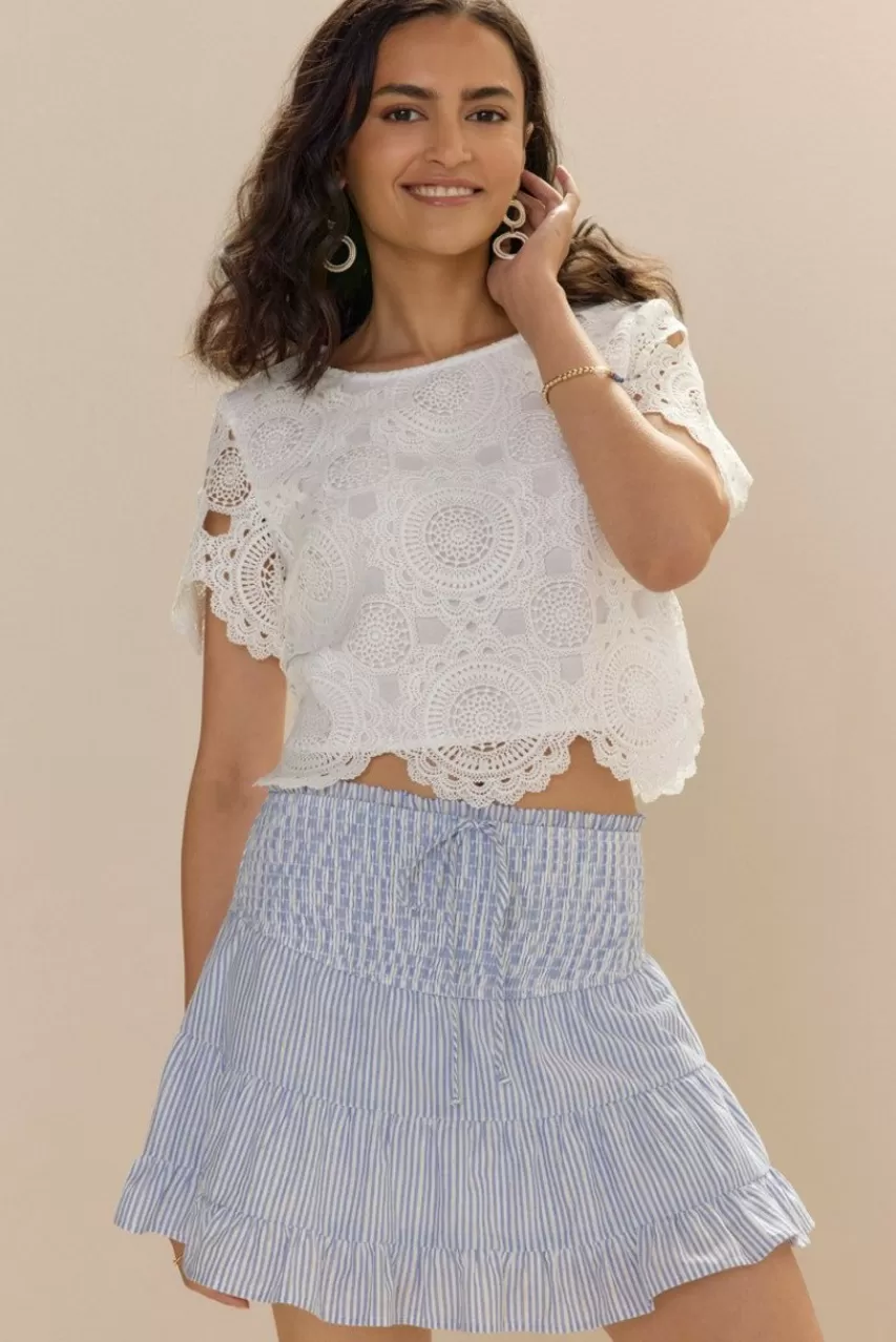 Francesca's Anita Ruffle Tiered Striped Mini Skirt
