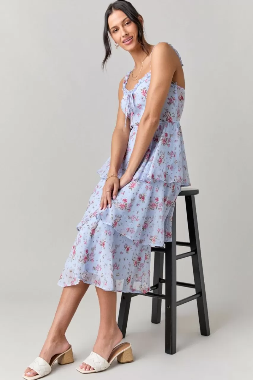Francesca's Anita Ruffle Trim Tiered Midi Dress
