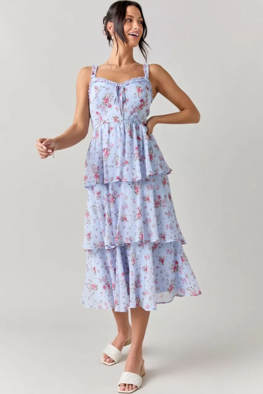 Francesca's Anita Ruffle Trim Tiered Midi Dress