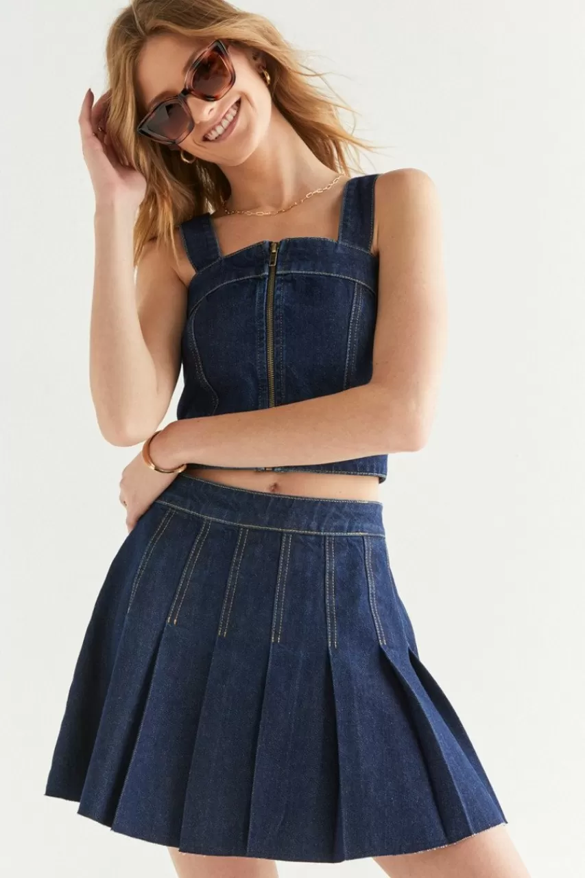Francesca's Anna Pleated Denim Mini Skirt