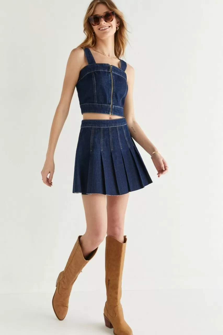 Francesca's Anna Pleated Denim Mini Skirt