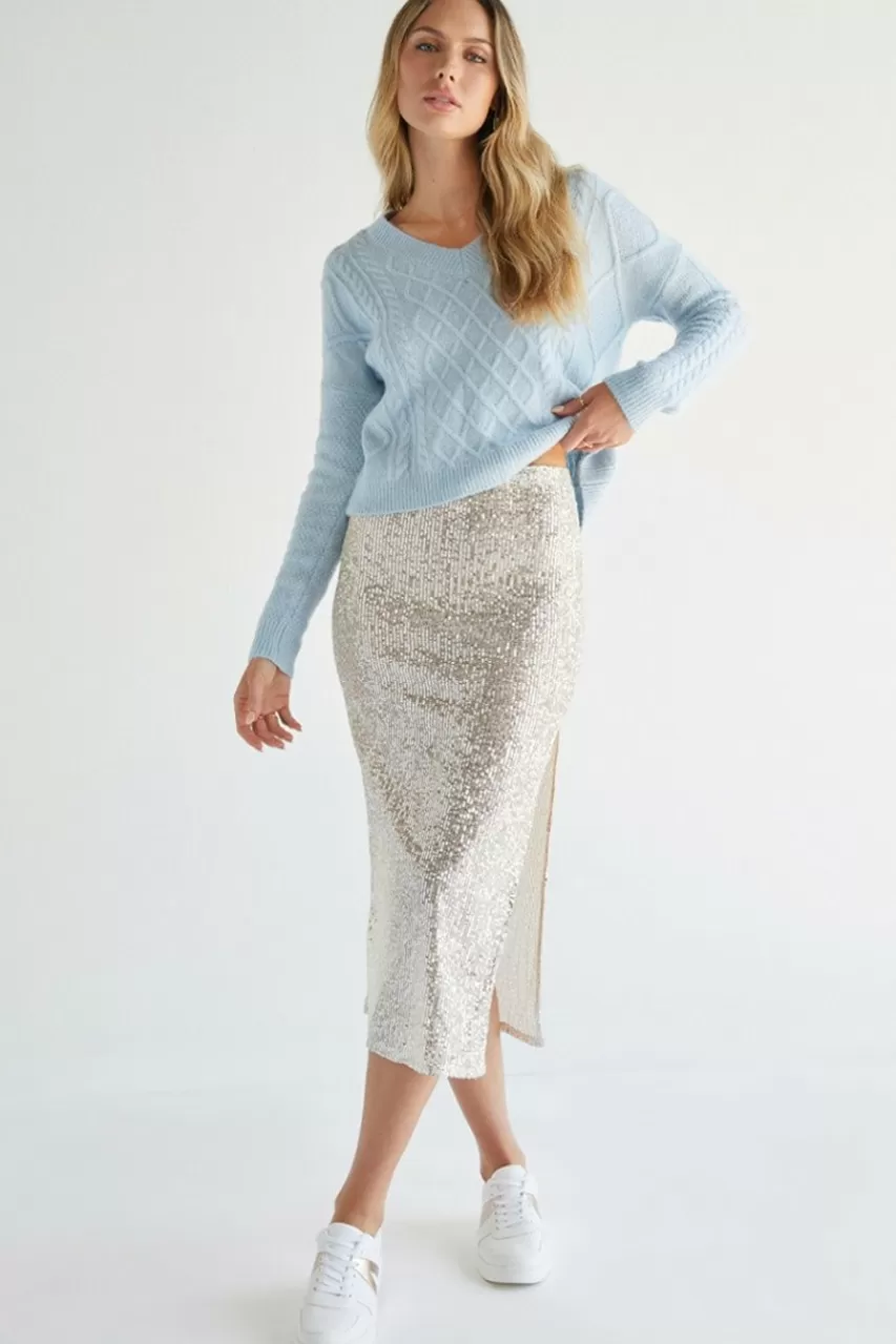 Francesca's Aurora Sequin Midi Skirt