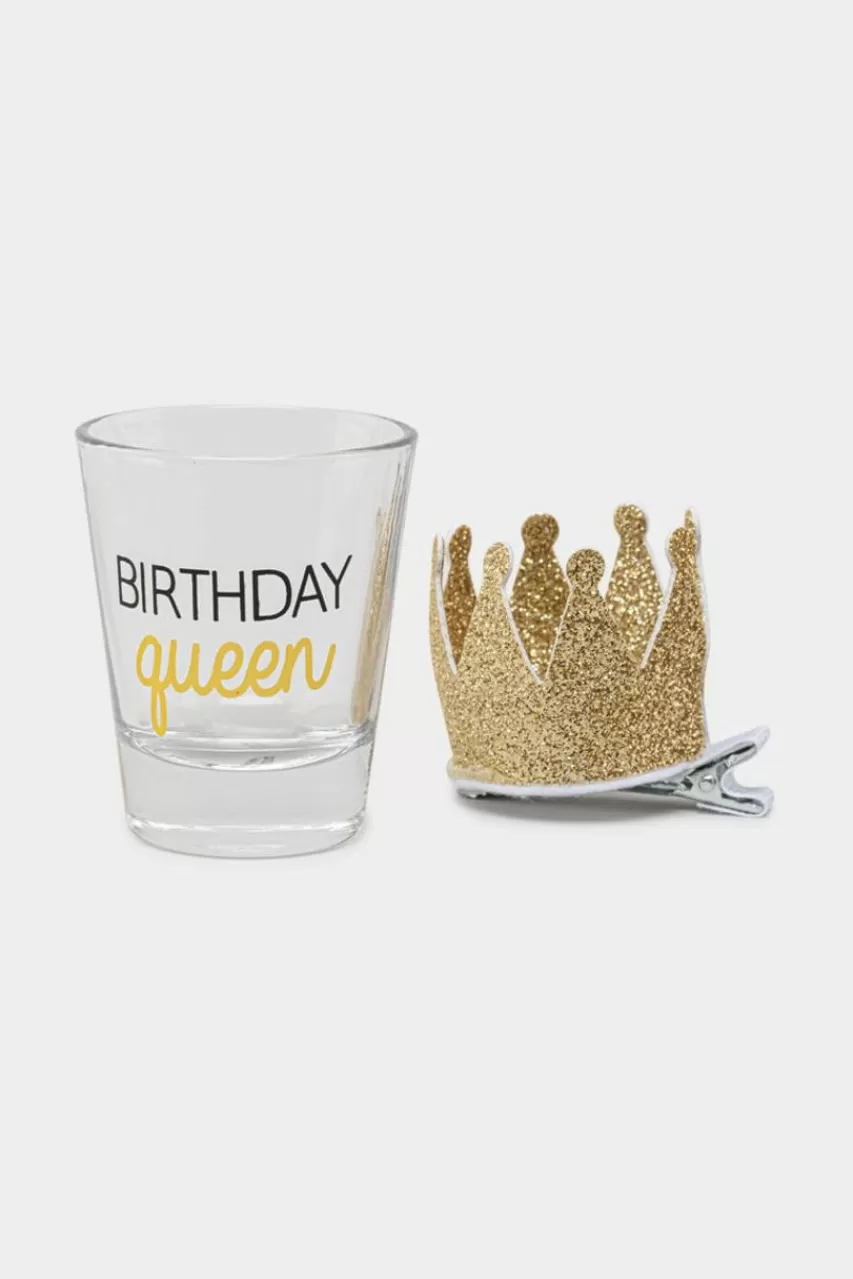 Francesca's Birthday Queen Shot Glass & Crown Clip