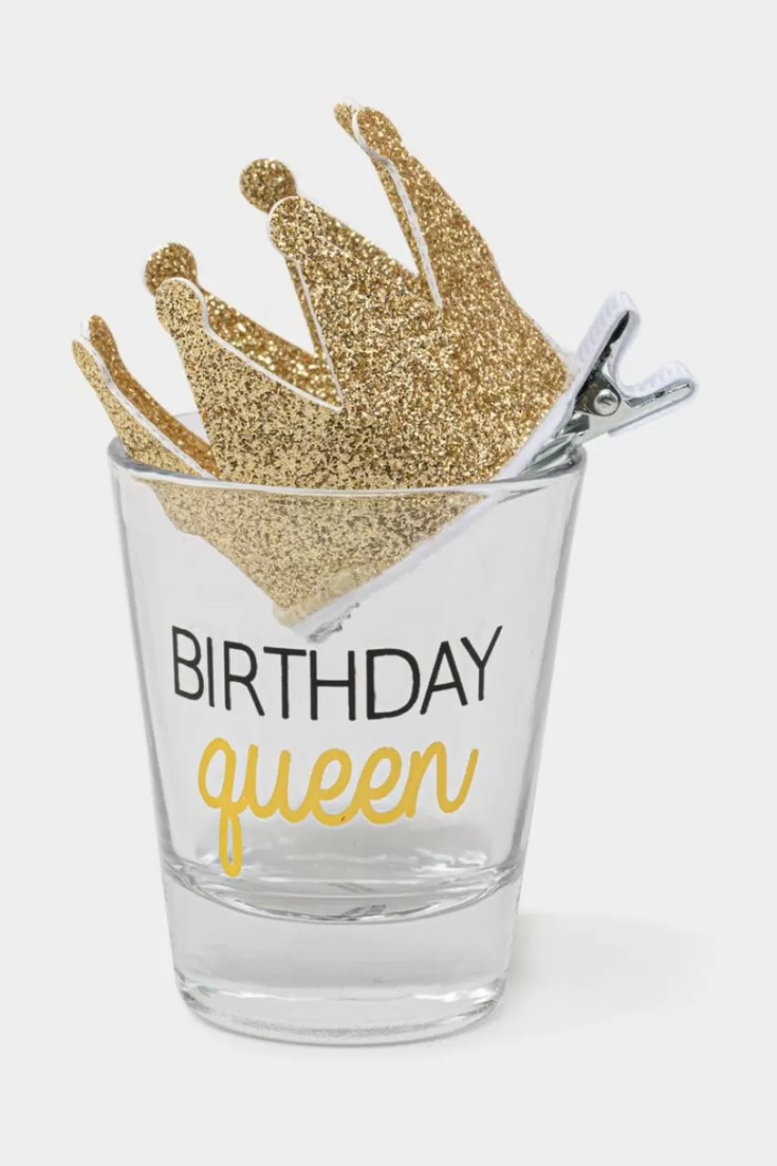 Francesca's Birthday Queen Shot Glass & Crown Clip