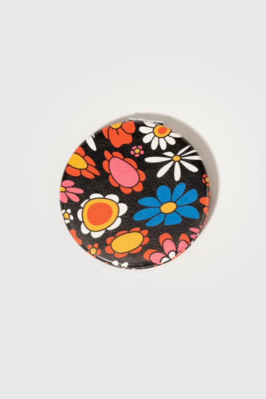 Francesca's Black Psyche Floral Compact Mirror