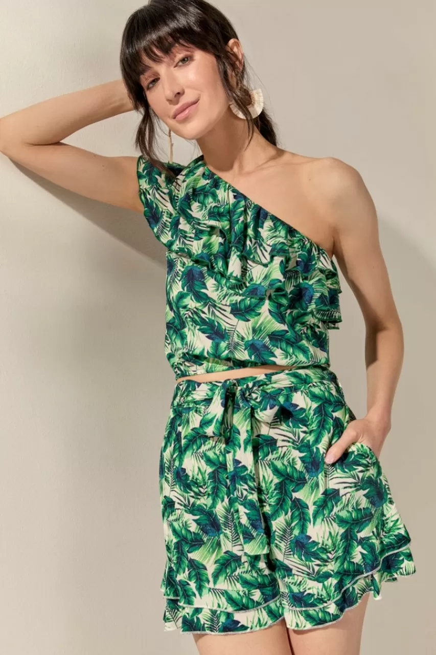Francesca's Brianna Palm Print High Waisted Shorts