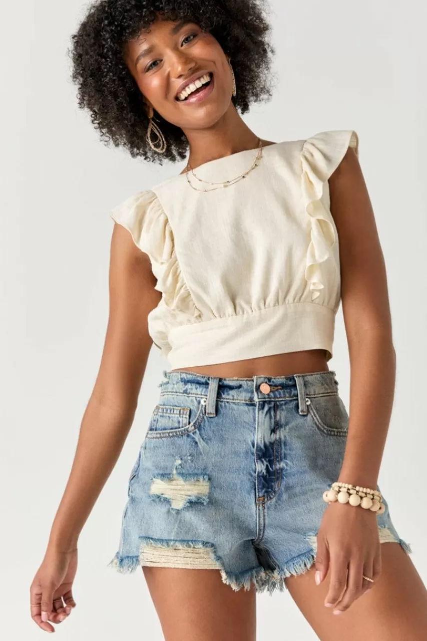 Francesca's Britney Destructed Denim Shorts