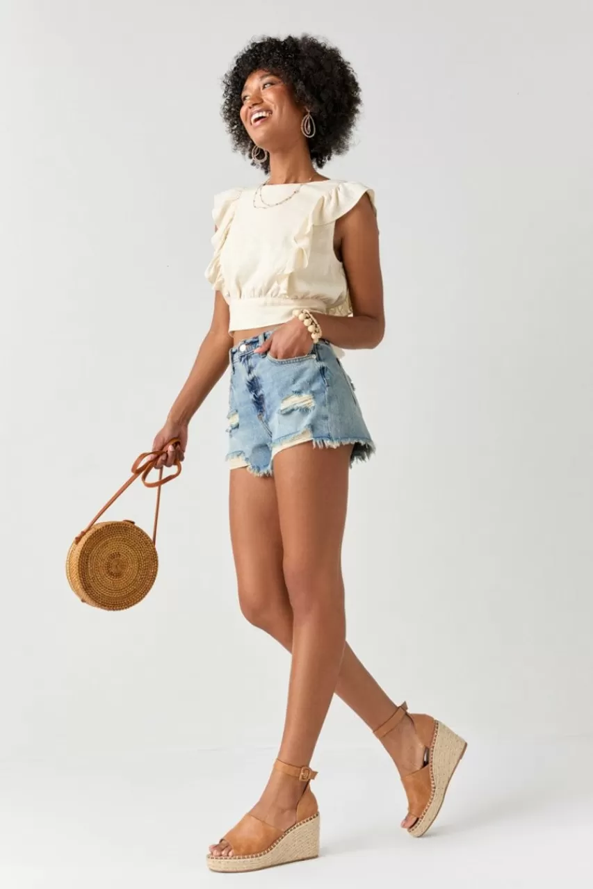Francesca's Britney Destructed Denim Shorts