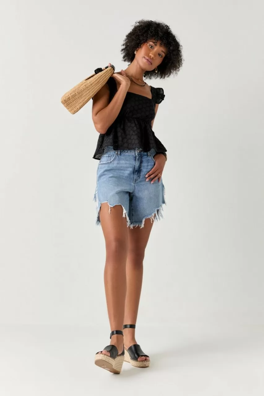 Francesca's Carla Distressed Hem Denim Shorts