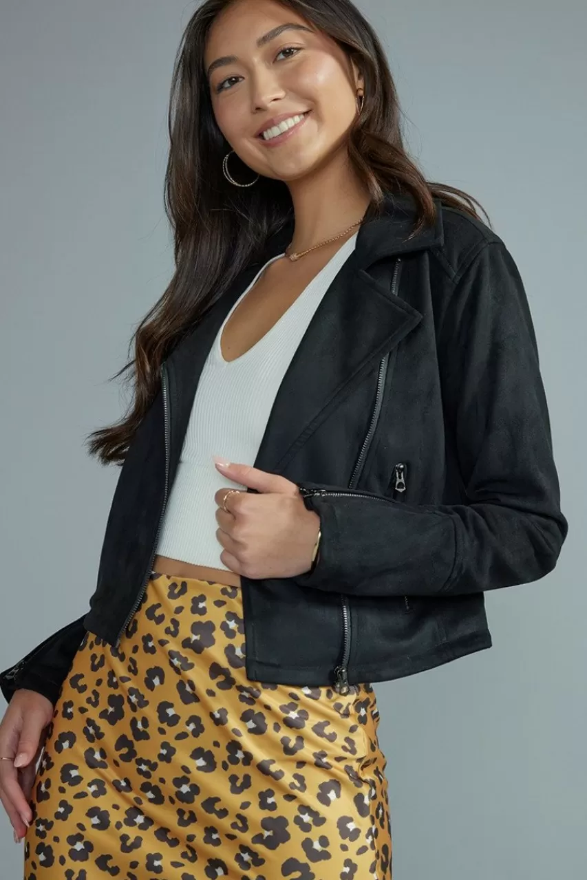 Francesca's Casandra Suede Moto Jacket