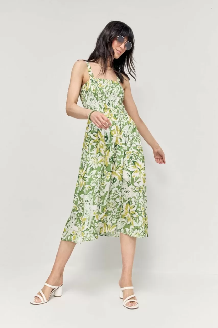 Francesca's Cecelia Floral Smocked Top Midi Dress