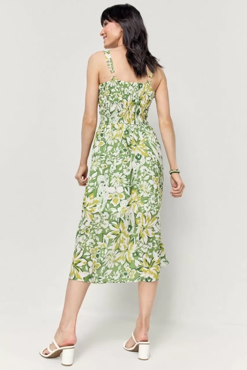 Francesca's Cecelia Floral Smocked Top Midi Dress