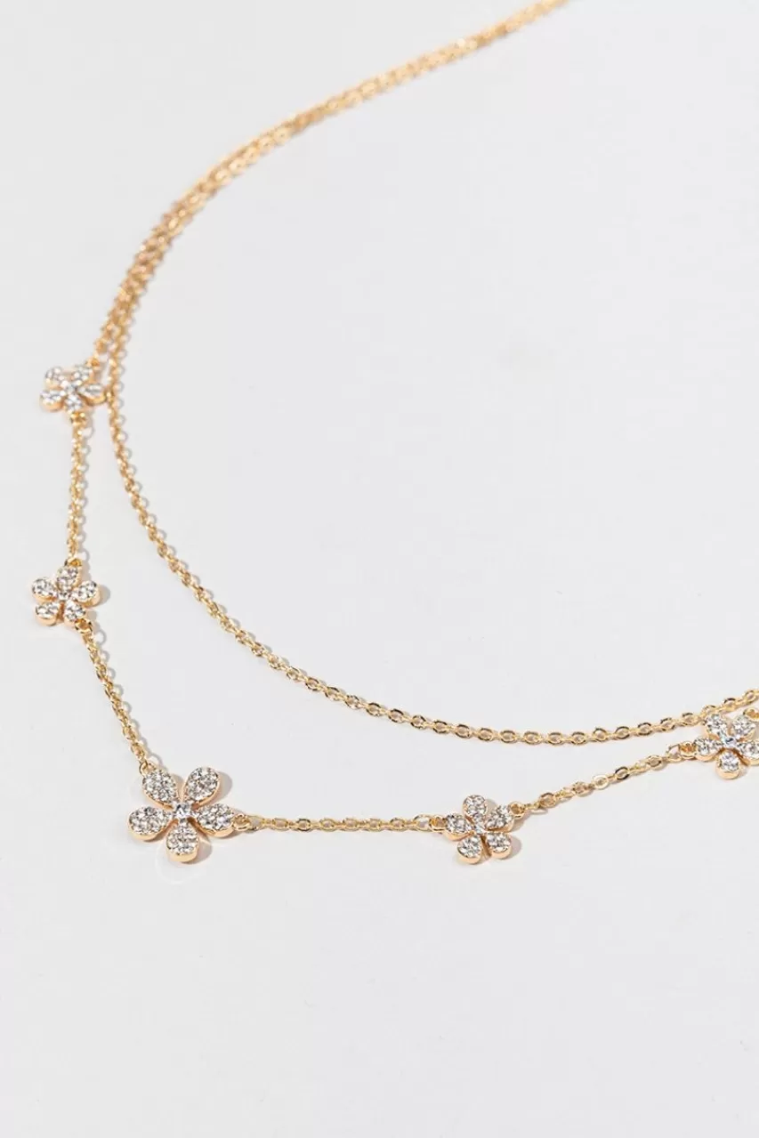 Francesca's Chrissie Pave Flower Layered Necklace