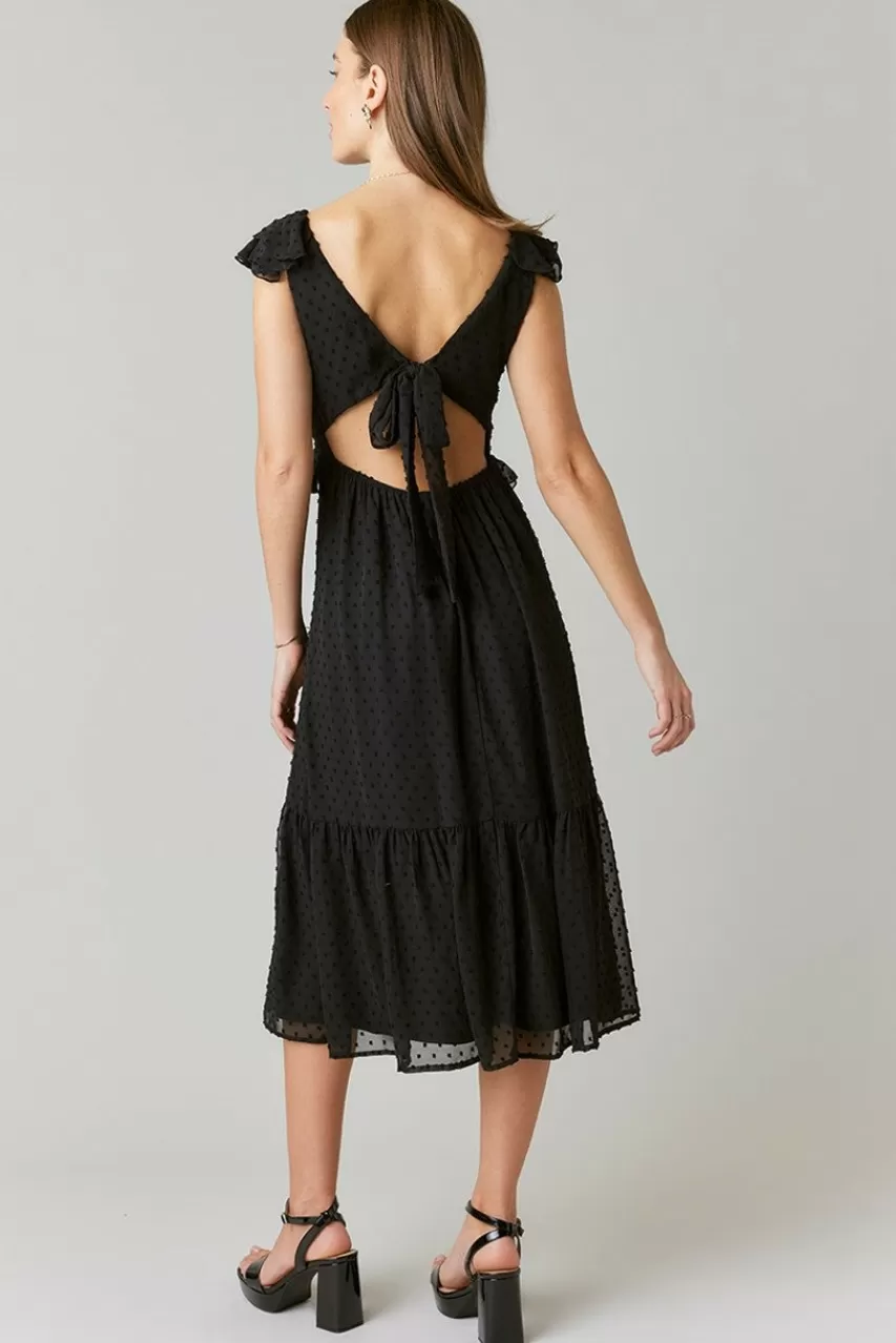 Francesca's Chrystal Ruffle Strap Clipdot Midi Dress