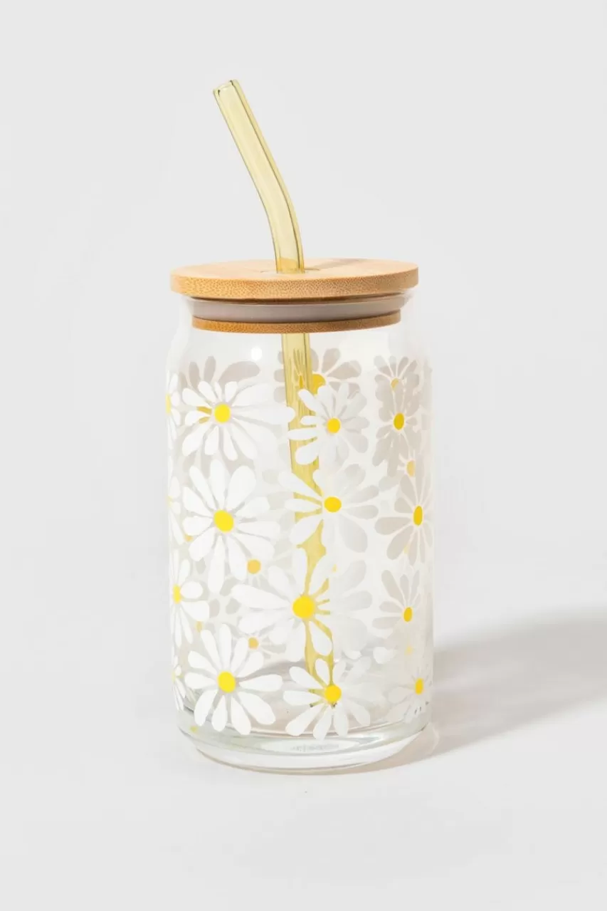 Francesca's Daisy Pattern Glass Can Jar