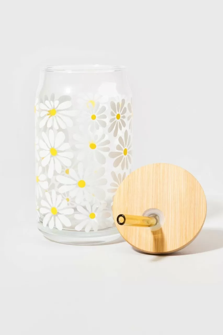 Francesca's Daisy Pattern Glass Can Jar