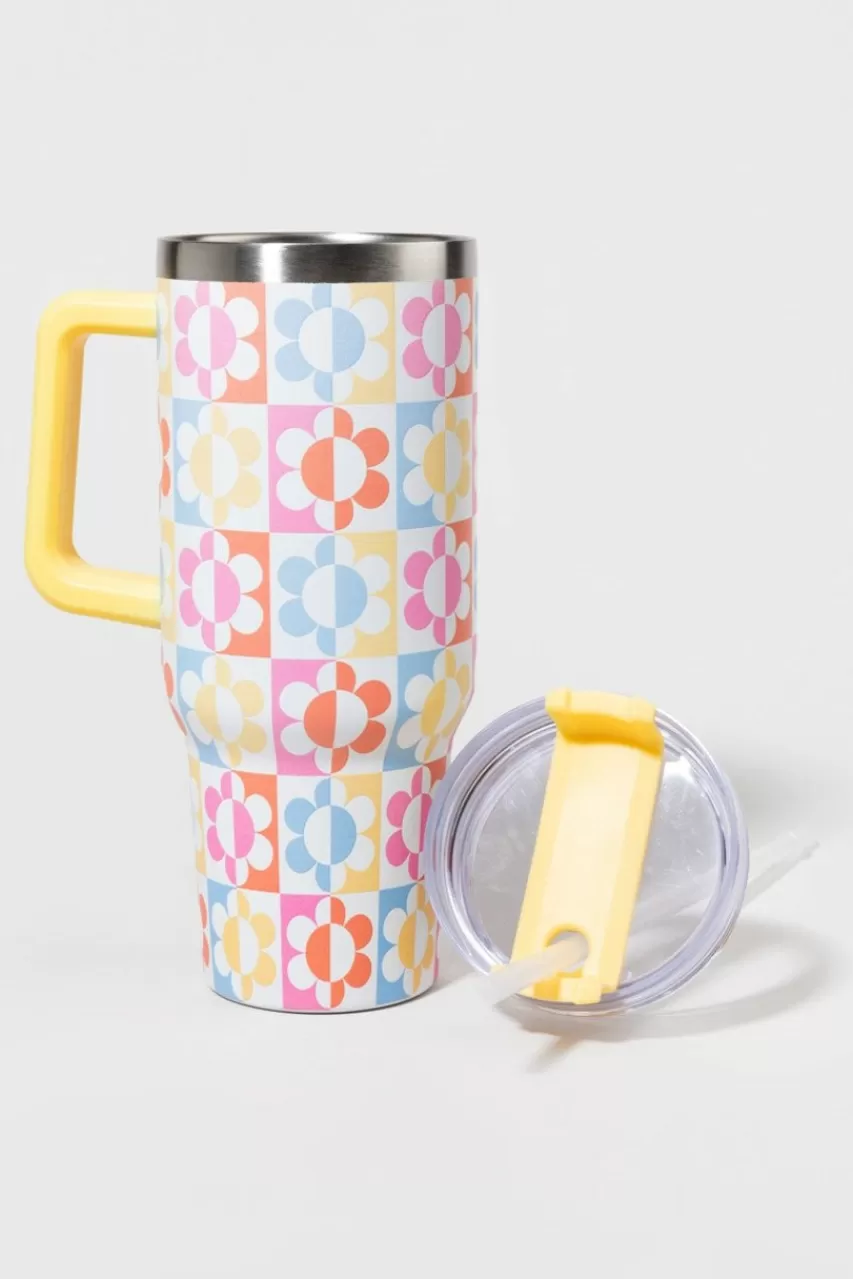 Francesca's Daisy Retro Floral Print Stainless Steel 40Oz Tumblr