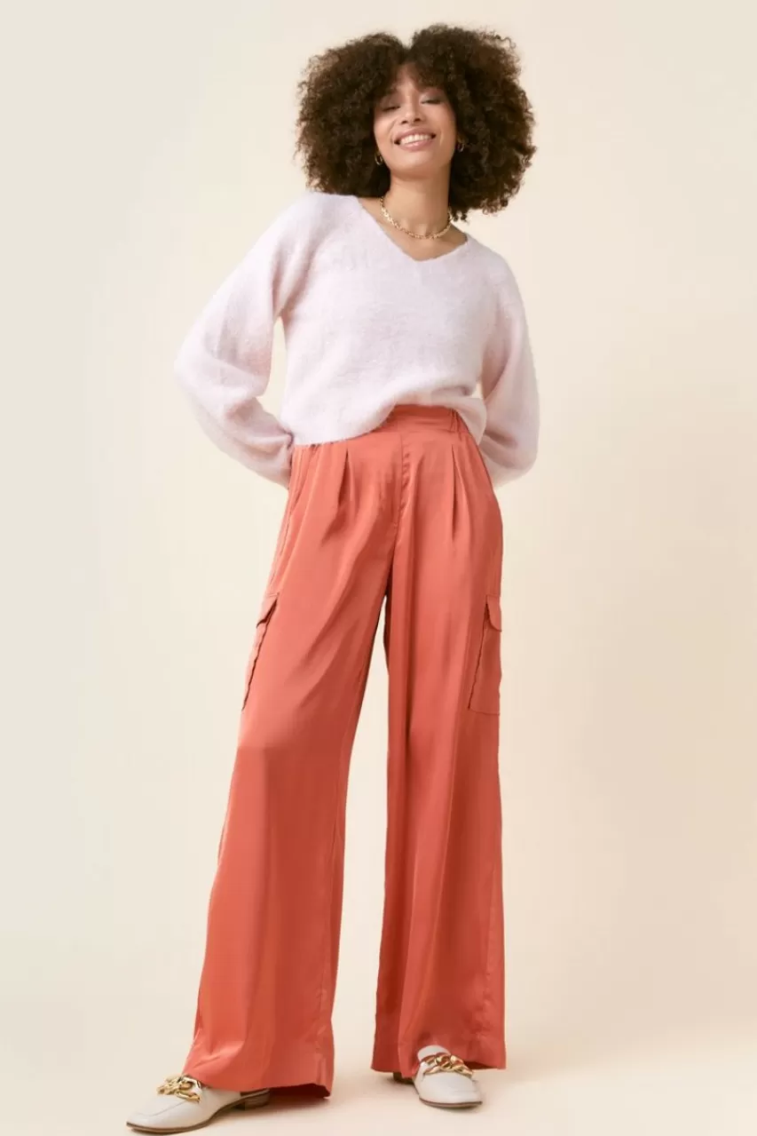 Francesca's Daisy Wide Cargo Satin Pants