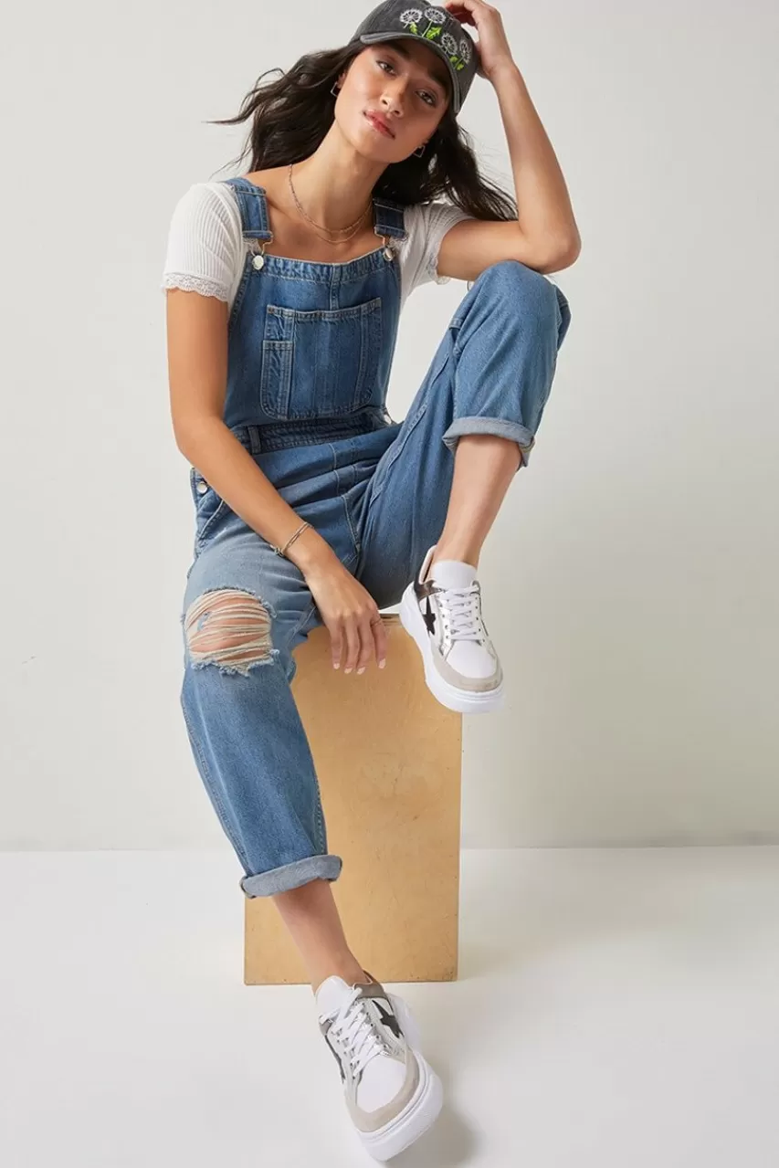 Francesca's Dorine Destructed Overalls