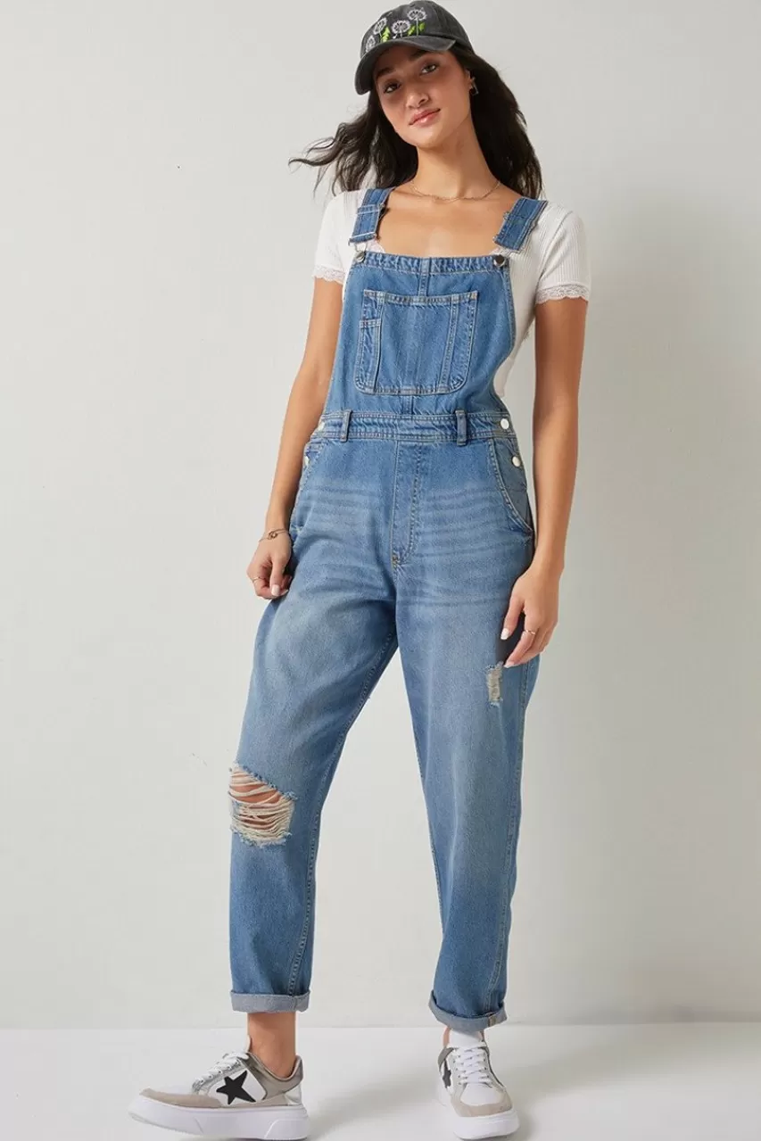 Francesca's Dorine Destructed Overalls
