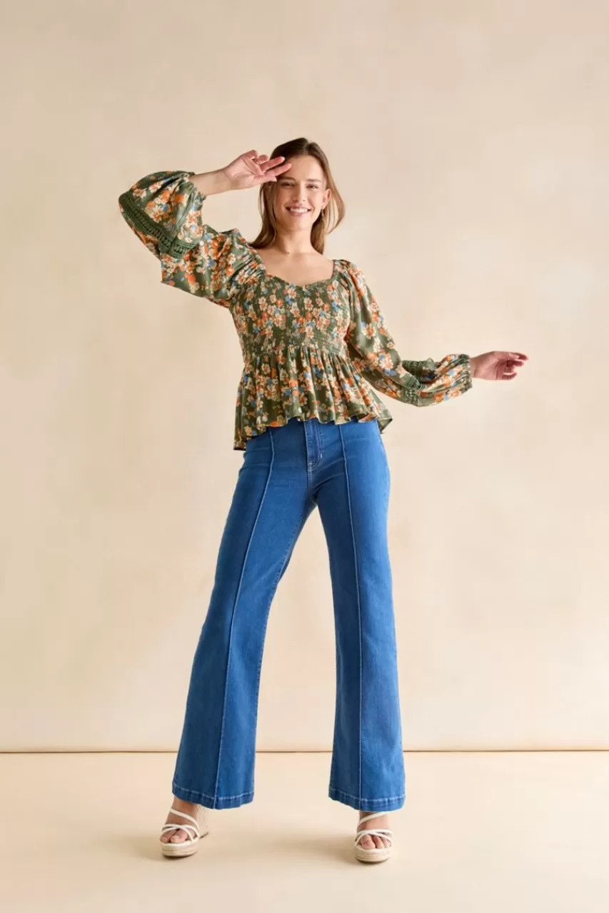 Francesca's Elaine Smocked Waist Floral Print Blouse