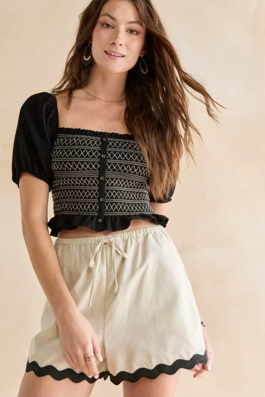 Francesca's Ella Waisted Smocked Short Sleeve Top