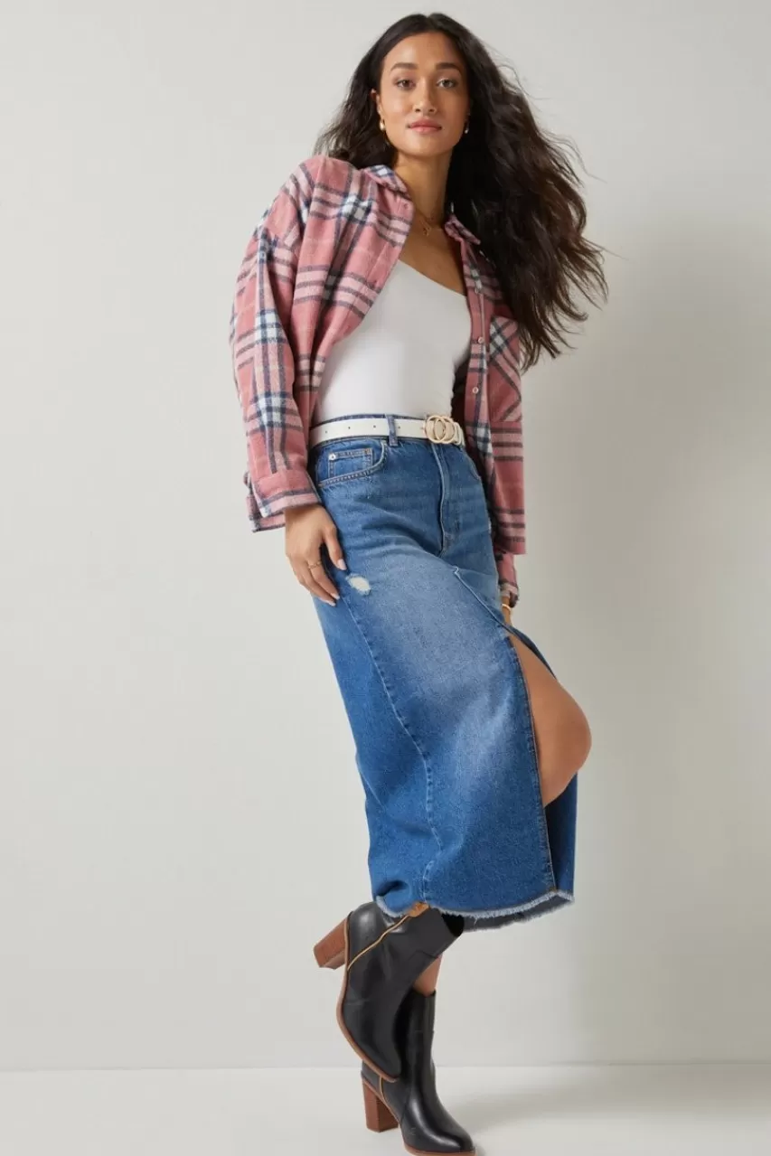 Francesca's Ethel Plaid Shacket Long Sleeve Shirt