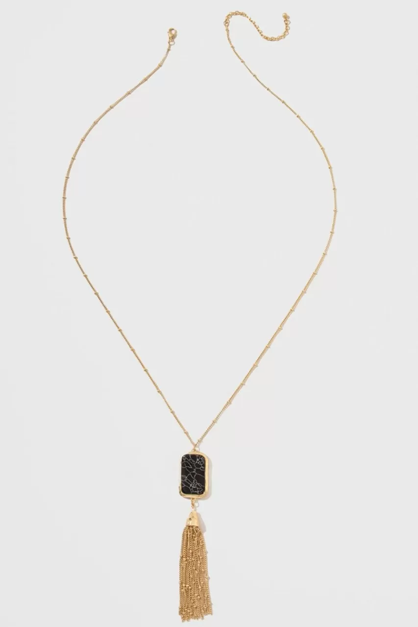 Francesca's Eugenia Long Semi Precious Stone Pendant Tassel Necklace