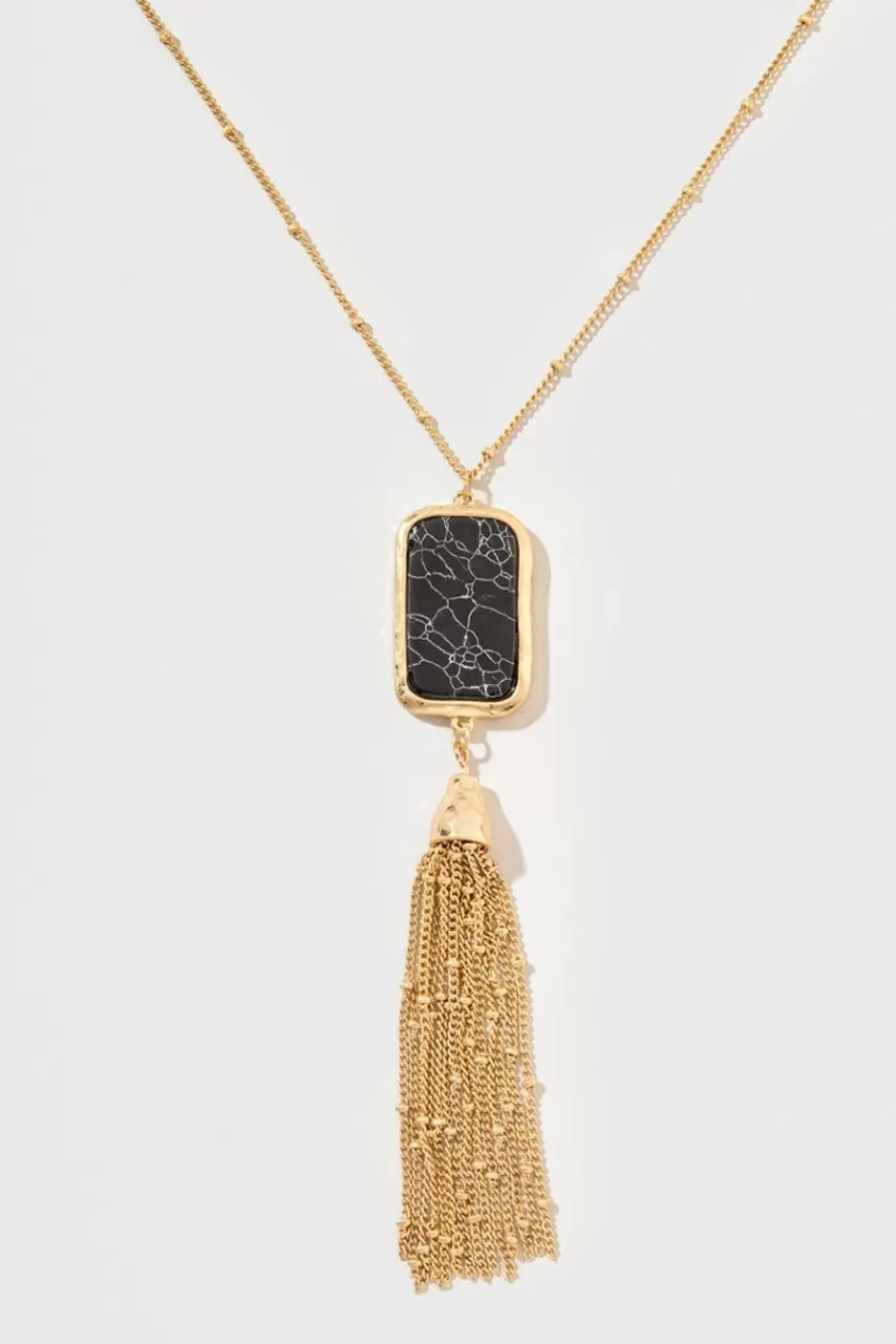 Francesca's Eugenia Long Semi Precious Stone Pendant Tassel Necklace