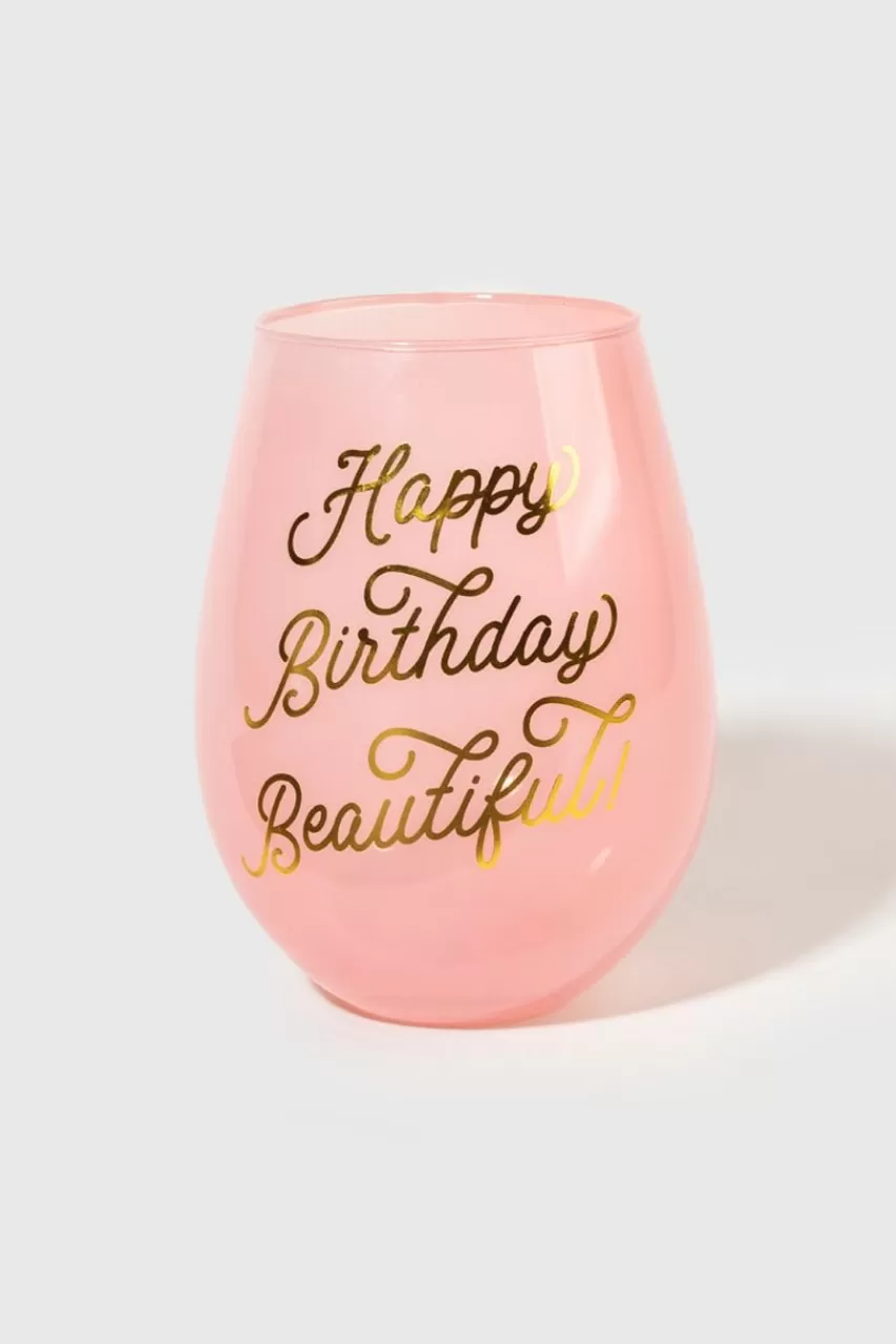 Francesca's Happy B-Day Beautiful Wine Glass