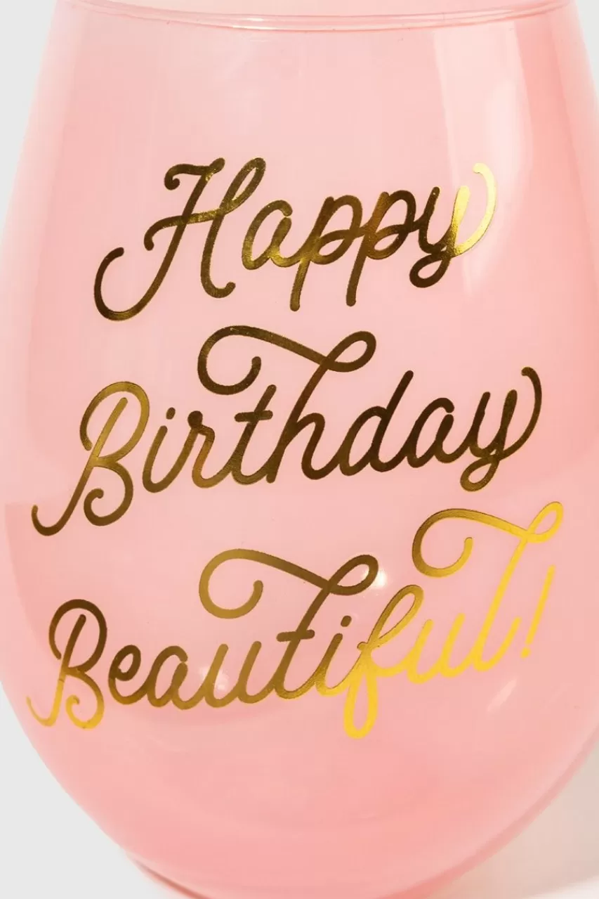 Francesca's Happy B-Day Beautiful Wine Glass