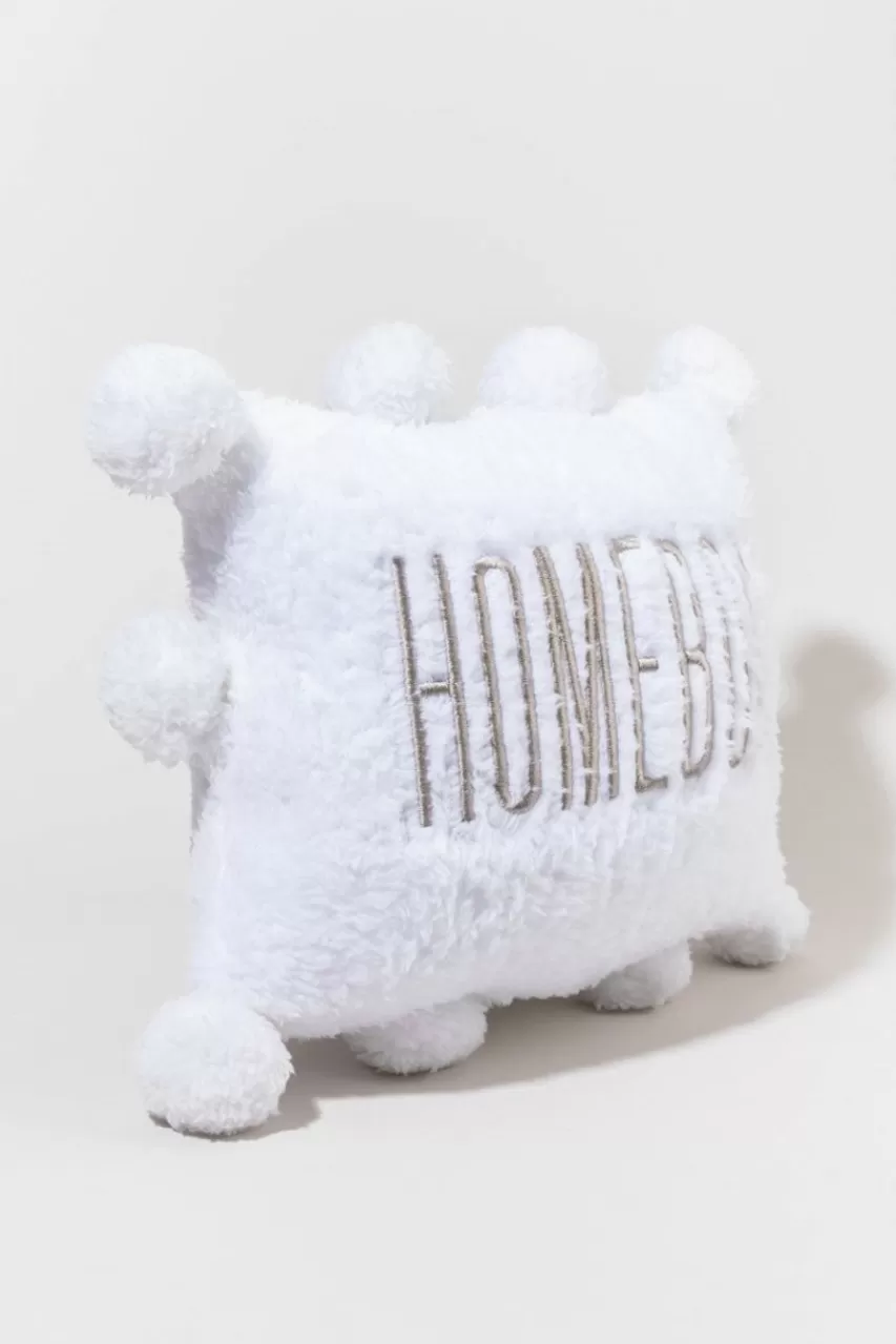 Francesca's Homebody Embroidered Pom Pom Pillow