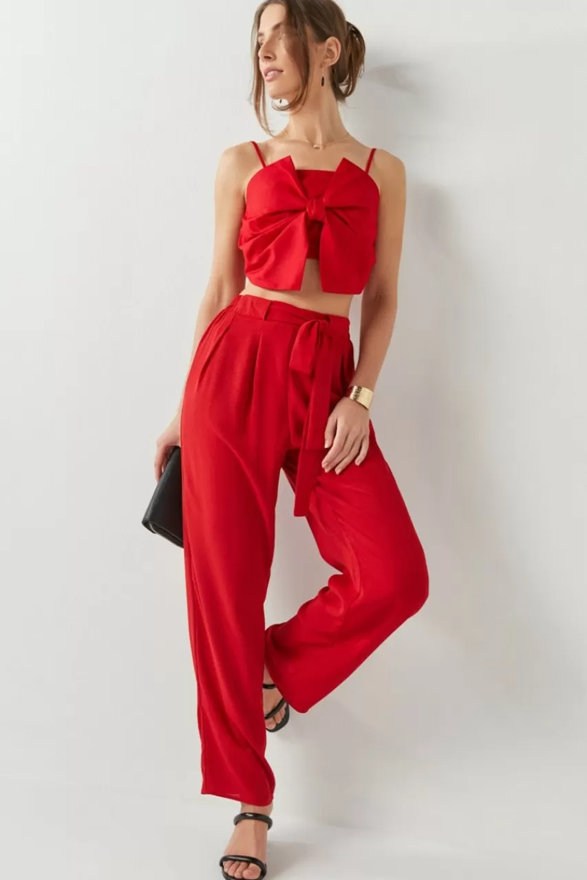Francesca's Ingrid Woven Tie Front Fluid Pants