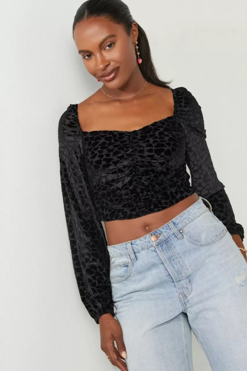 Francesca's Irene Heart Burnout Velvet Top