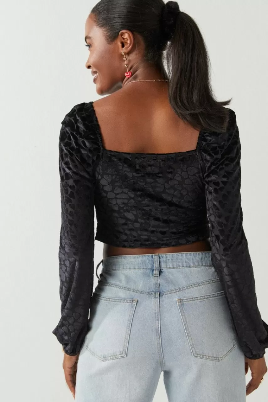 Francesca's Irene Heart Burnout Velvet Top