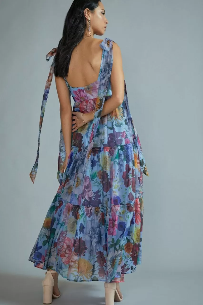 Francesca's Ivanna Tie Strap Tiered Floral Maxi Dress