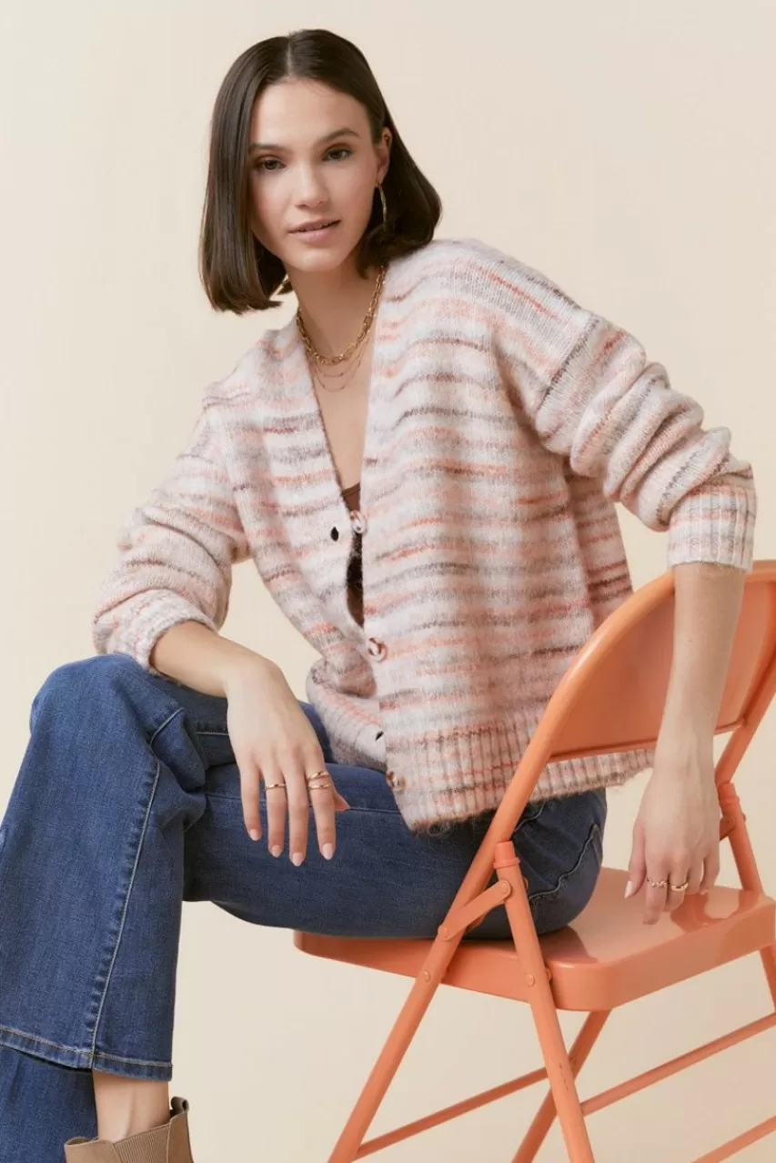 Francesca's Jacquelyn Front Button Space Dye Cardigan
